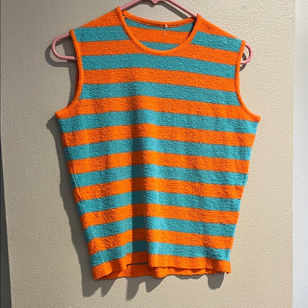 striped orange and turquoise sleeveless terry knit vest Size Small